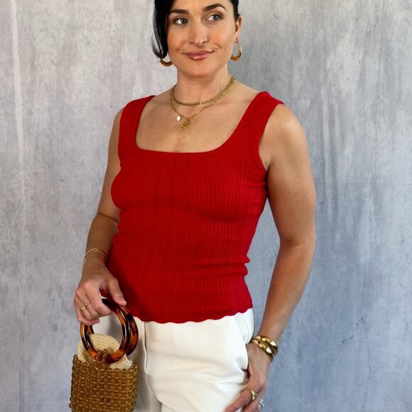 Thread & Supply | Aster Tank | Red Stretch Knit Top - Picture 4 of 7